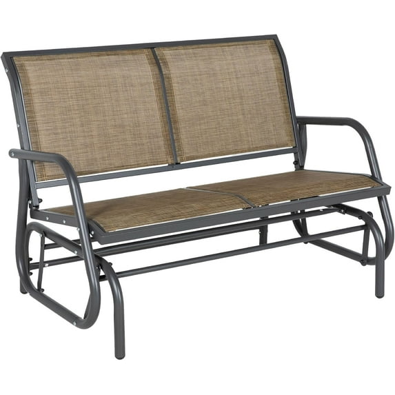 ZOPan 2-Person Outdoor Glider Bench, Patio Double Swing Rocking Chair Loveseat w/Powder Coated Steel Frame for Backyard Garden Porch, Light Mixed Brown