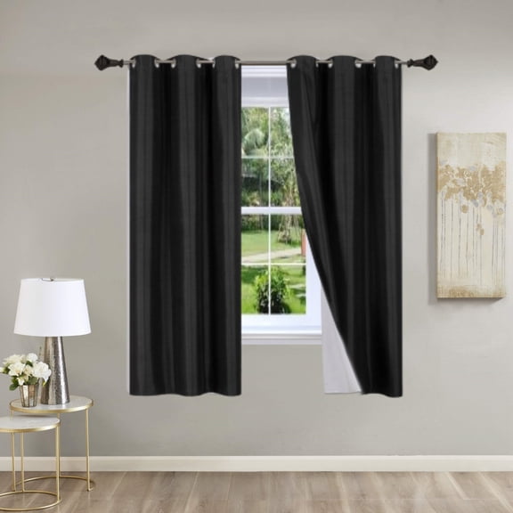 ZOPan 2-Piece Heavy-Duty Insulated Foam-Lined Blackout Curtain Panels – Thick Grommet Window Curtains for Light Blocking, Noise Reduction & Temperature Control,Black-63" SHORT