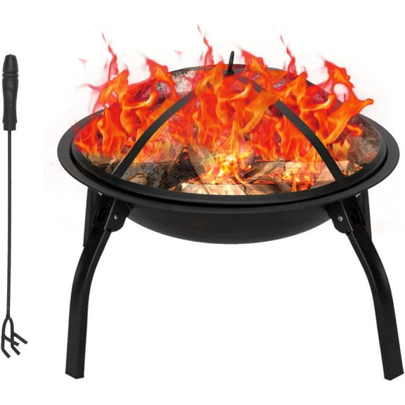ZOPan 22inch Fire Pit, Portable Wood Burning Firepit Lightweight BBQ Grill Firepit Bowl with Log Grate&Poker & Foldable Legs for Outside Barbecue Patio Picnic Party