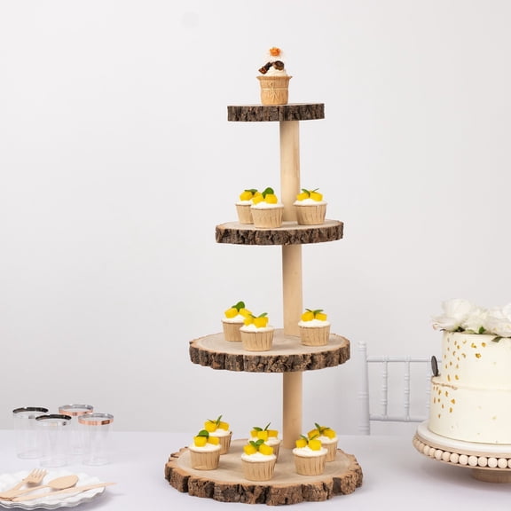 ZOPan 29" tall 4 NATURAL Tier Rustic Wooden Cupcake Tower Stand Wedding Party Events
