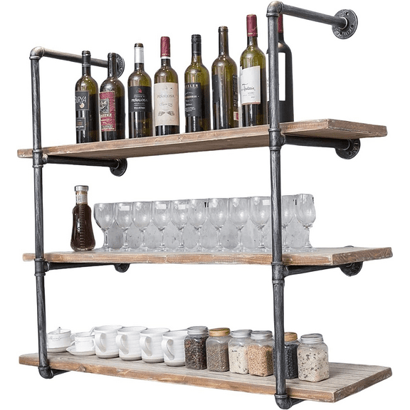 ZOPan 3 Level Wall Mounted Iron Floating Pipe Shelves/Racks/Storage/Bookcases, DIY