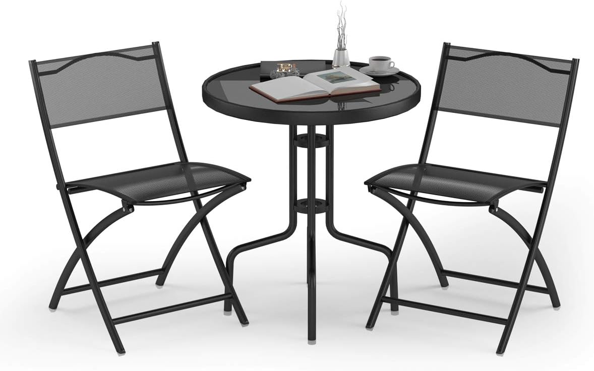 ZOPan 3 Pcs Bistro Set Garden Backyard Round Table Folding Chairs, with ...