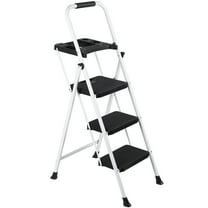 ZOPan 3 Step Ladder Folding Step Stool 330lbs Load Capacity Sturdy Steel Non-Slip,White
