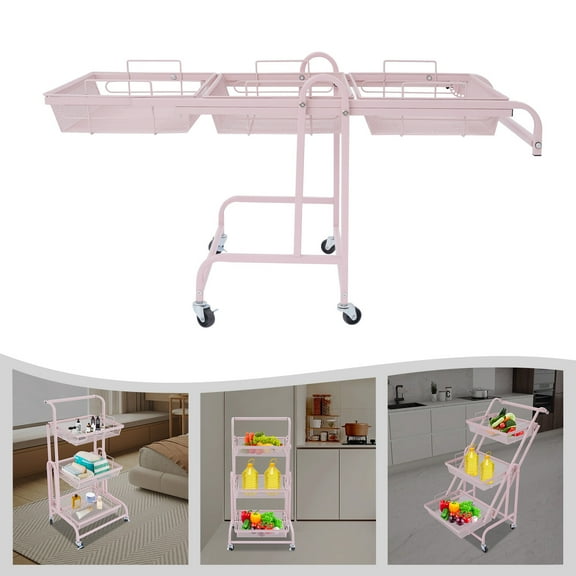 ZOPan 3-Tier Rolling Utility Cart Adjustment Storage Organizer Easy Assemble Trolley, Material- Carbon Steel