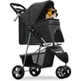 thumbnail image 1 of ZOPan  3-Wheel Pet Stroller, Foldable Travel Jogger for Small & Medium Dogs & Cats (Up to 33lbs), Lightweight Carrier with Breathable Mesh Cover, Cup Holder & Storage Basket, Black, 1 of 11