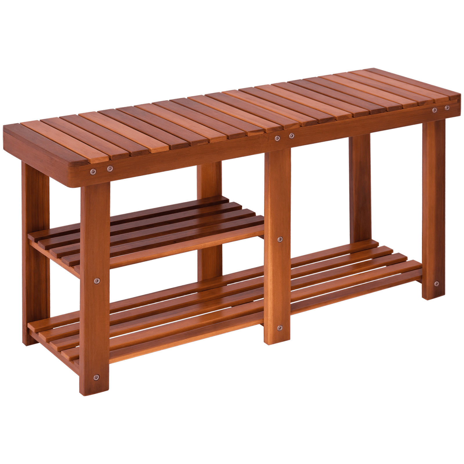 ZOPan 3-tier Acacia Wood Entryway Slatted Shoe Storage Bench Boots Rack ...