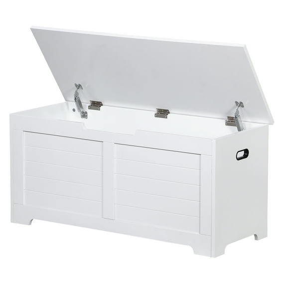 ZOPan 39.4'' Flip-Top Toy Box Storage Chest with 2 Safty Hinges Bed End Bench White