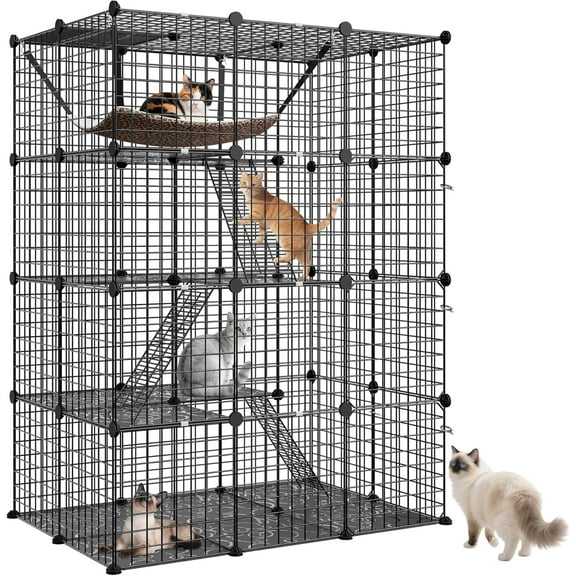 ZOPan 4-Tier Cat Cage Indoor Cat Enclosures DIY Cat Playpen Detachable Metal Wire Kennels with Extra Large Hammock for Cats, Ferret, Chinchilla, Rabbit or Small Animals