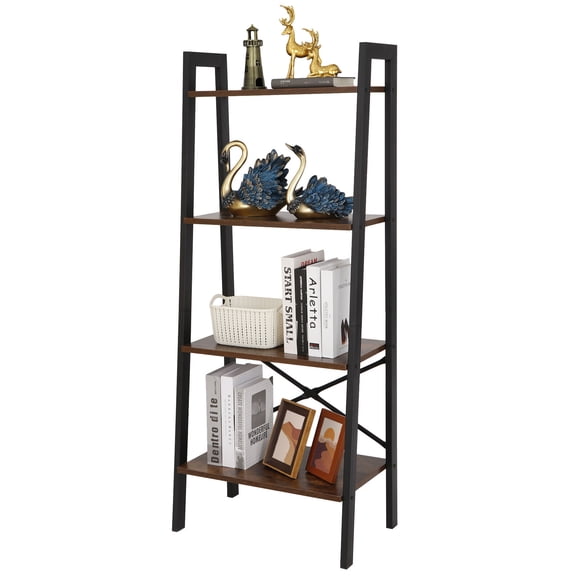 ZOPan 4-Tier Durable Bookcase Bookshelf Leaning Wall Ladder Shelf Storage Display