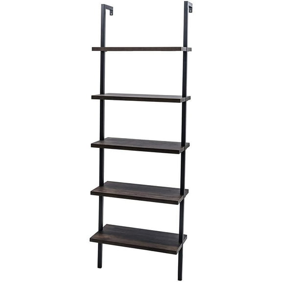 ZOPan 5 Tier Shelf Wood Ladder Bookcase w/ Metal Frame Industrial Modern Bookshelf