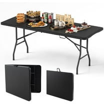 ZOPan 6ft Plastic Folding Table, 350 LBS Outdoor Heavy Duty Folding Tables with HDPE Tabletop, Handle, Lock, Foldable Rectangle Portable Utility Card Table for Picnic, Party, Camping, Dining