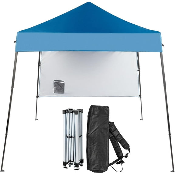 ZOPan 6x6 ft Pop Up Canopy Tent, Outdoor Small Gazebo With Backpack, Patio Slant Leg With 1 Sidewall, Portable Easy Up (Blue)