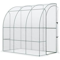 ZOPan 7' x 4' x 7' Outdoor Lean to Greenhouse, Walk-in Green House Plant Nursery with Roll-up Window, PE Cover, White