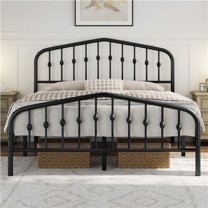 ZOPan Bed Frames Metal Platform Bed with Victorian Style Wrought Iron Headboard and Footboard/Easy Assembly/No Box Spring Needed-Queen-Black