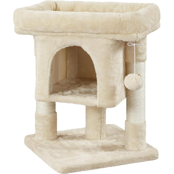 ZOPan Cat Tree with Extra Large Plush Perch, Soft Cat Condo & Sisal-Covered Scratching Posts for Large Cats, Kittens Cats, 23.5 Inches, Beige