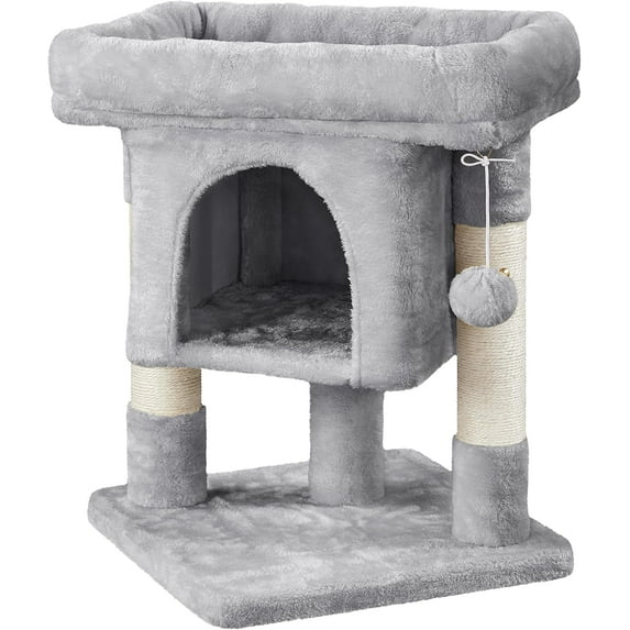 ZOPan Cat Tree with Extra Large Plush Perch, Soft Cat Condo & Sisal-Covered Scratching Posts for Large Cats, Kittens Cats, 23.5 Inches, Light Gray