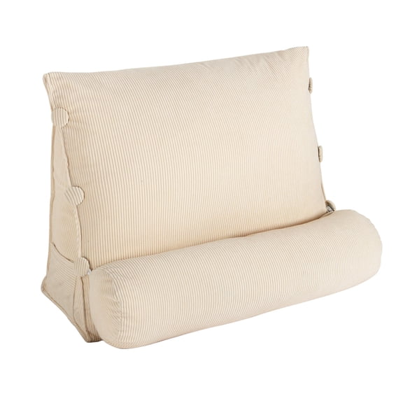 ZOPan Corduroy Reading Pillow Bed Wedge Backrest Cushion w/ Detachable Roll Bolster, Khaik