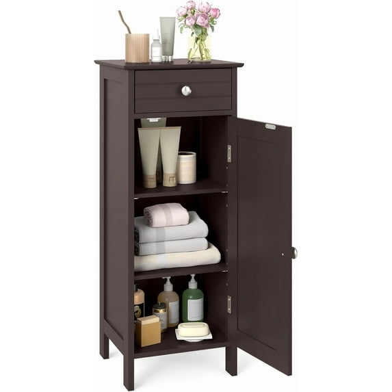 ZOPan Floor Storage Cabinet, Multifunctional Freestanding Bathroom Storage Cabinet with 2 Adjustable Shelves, Ideal for Bathroom, Living Room, 14 x 12 x 34.5 inches (Brown)