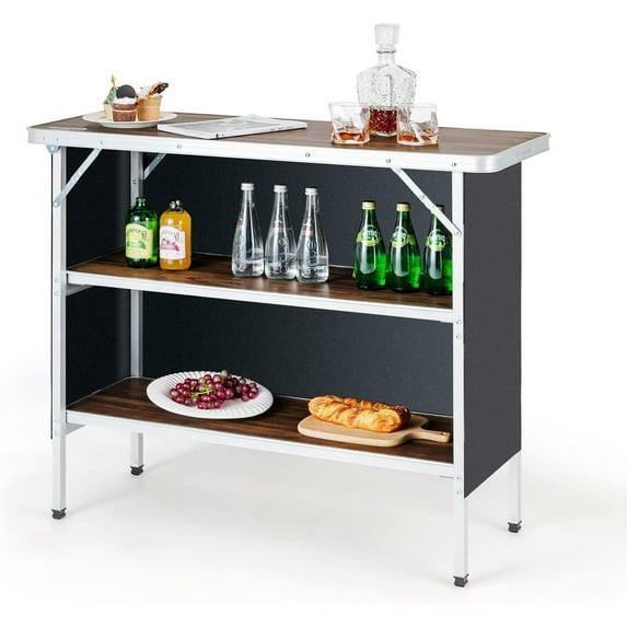 ZOPan Folding Camping Table with Storage,Aluminum Picnic Table with 2-Tier Shelves, Large Tabletop,Carry Bag, Removable Cloth Cover,Outdoor Lightweight Dining Camp Table for Picnic BBQ Party,Coffee