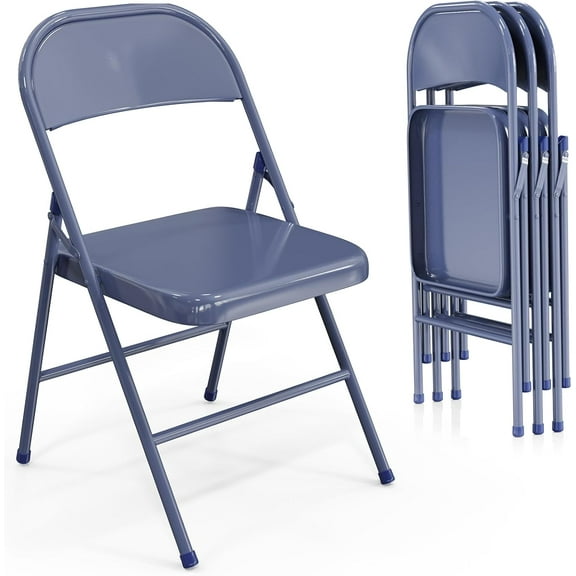 ZOPan Folding Chairs All Steel Metal Frame, Capacity 350 lbs, Durable Portable and Versatile for Indoor Outdoor Use, Darkblue, Set of 4