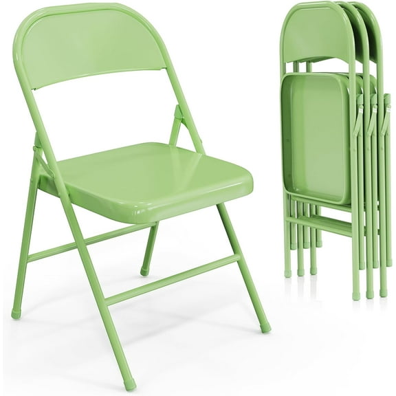 ZOPan Folding Chairs All Steel Metal Frame, Capacity 350 lbs, Durable Portable and Versatile for Indoor Outdoor Use, Green, Set of 4