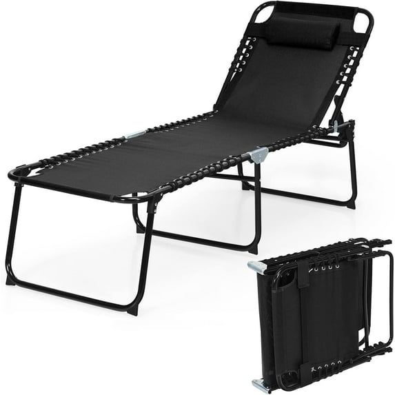 ZOPan Folding Chaise Lounge Chair, Sun Tanning Chair with Adjustable Reclining Back, Outdoor Recliner Chair for Pool, Beach, Patio, Lawn (Black No Pocket)