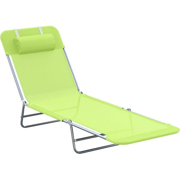 ZOPan Folding Chaise Lounge Pool Chairs, Outdoor Sun Tanning Chairs with Pillow, Reclining Back, Steel Frame & Breathable Mesh for Beach, Yard, Patio-Green