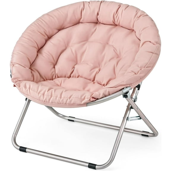 ZOPan Folding Saucer Chair for Adults, Durable 600D Oxford Fabric & Sturdy Metal Frame, Oversized Comfy Circle Chair for Bedroom, Dorm, or Living Room-1-Pink