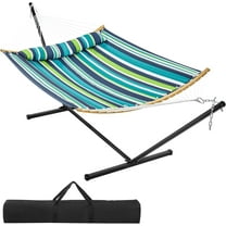 ZOPan Hammock with Stand, Heavy-Duty Padded Hammock & Steel Stand Set w/Pillow & Carry Bag, Outdoor/Indoor Hammock with Stand Set for 2–3 People, 475Lb Capacity - Green Stripe