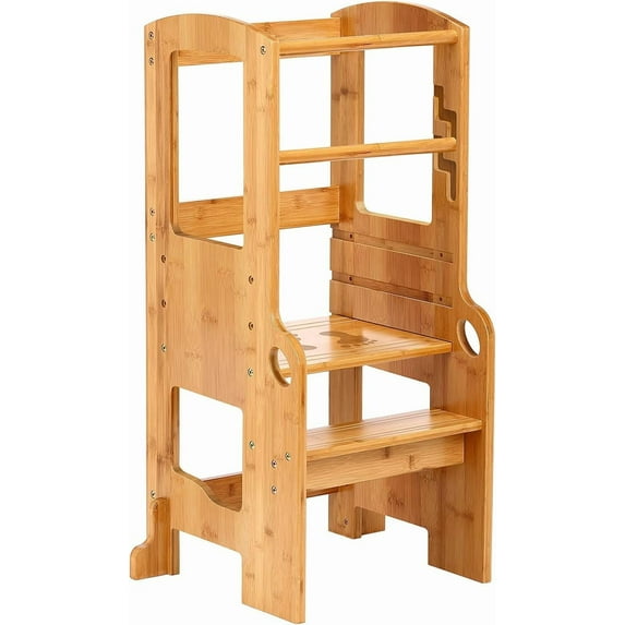 ZOPan Height Adjustable Bamboo Step Stool | Step Ladder Step Stool | Kitchen Step Stool | Safe and Sturdy Standing Tower, Nature