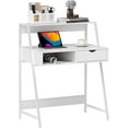 thumbnail image 1 of ZOPan Home Office Desk, Computer Desk with A Frame for Small Spaces, Writing Table with Drawer and Storage Shelves, White, 1 of 10