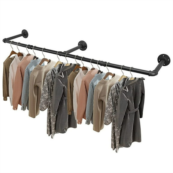 ZOPan Industrial Pipe Clothes Rack Wall Mounted Hanging Bar Garment Rail Detachable, Assembly Required, Black