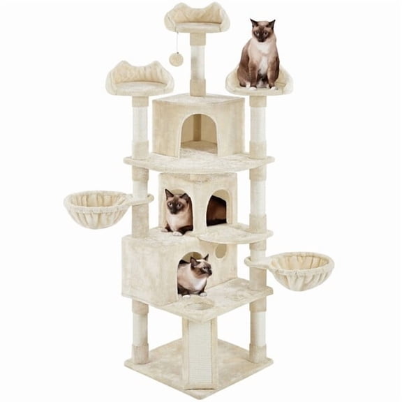 ZOPan Large Cat Tree Tower - 3 Condos, Scratching Post & Bed, Perfect Furniture for Cats to Play & Rest