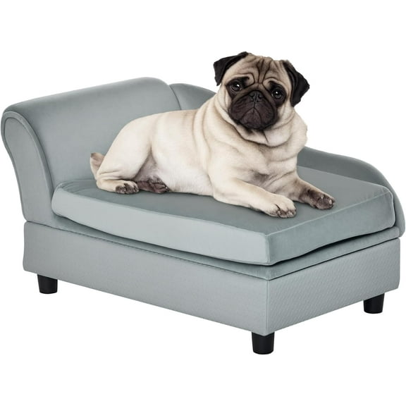 ZOPan Luxury Fancy Dog Couch with Hidden Storage, Small Dog Sofa Bed with 2" Soft Foam, Modern Pet Furniture for Puppies & Little Breeds, Pale Gray