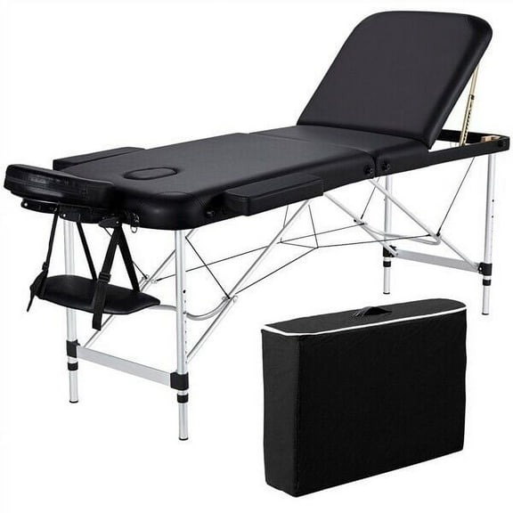 ZOPan Massage Tables Portable Tattoo Table Adjustable Lash Bed Aluminium 3 Folding Spa Bed with Non-Woven Bag 31.5 inch Wide Black