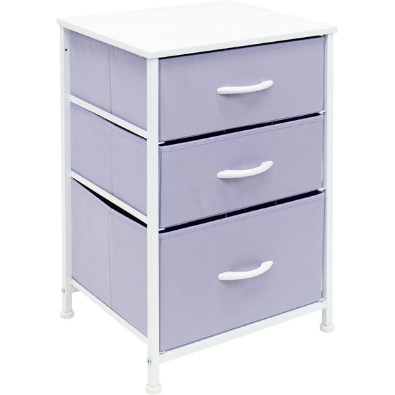 ZOPan Nightstand Storage Organizer with 3 Drawers - Kids Girls, Boys Bedroom Furniture Storage Chest for Clothes, Closet Organization - Steel Frame, Wood Top, Tie-dye Fabric Bin-Pastel Purple