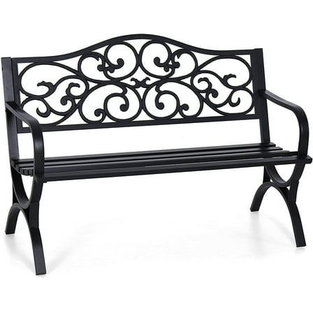 ZOPan Outdoor Bench Antique Garden Bench Cast Iron Metal Chairs for Patio Porch 50'',Black