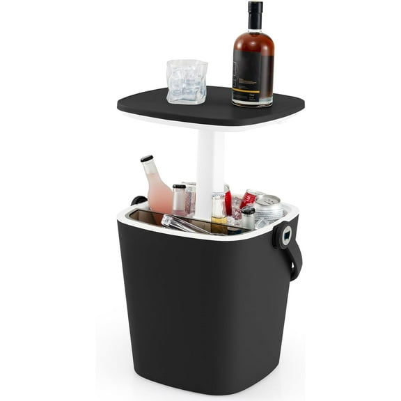 ZOPan Outdoor Cooler Table, 4-Gallon Portable Cooler Side Bar Table with Handle, Lift Top Lid and Bottle Opener, Patio Furniture Cocktail Drink Table for Party Beer Wine Beverage (Black)