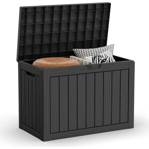 ZOPan Outdoor Storage Housing Deck Box - Waterproof Patio Furniture, Garden Tools, Cushions, Pool Accessories Storage Bench with Lockable Lid and Side Handles (Black 48 Gal)