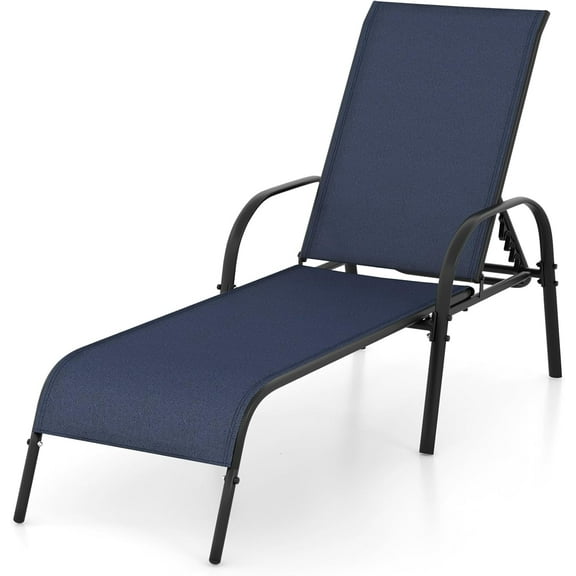 ZOPan Patio Lounge Chair, Outdoor Chaise Lounge with 5 Adjustable Backrest, Sturdy Steel Frame, Sunbathing Recliner, Beach Chair, Tanning Chair for Outside, Yard, Balcony, Pool Chairs, Navy