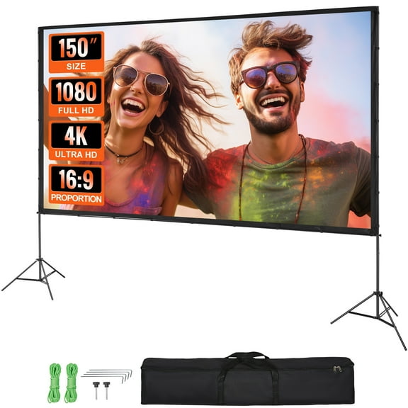 ZOPan Projector Screen with Stand 150 inch 16:9 4K 1080 HD Movie Screen Tripods