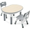 thumbnail image 1 of ZOPan Round Activity Table and Chairs Set, Height Adjustable Plastic Art Desk with 2 Seats, Set Table Set, Maple Top With Grey Border, 1 of 7