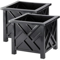 ZOPan Set of 2 Chippendale Planter Boxes, Black, Outdoor Décor – Plant Holder for Garden, Patio and Lawn, Weather-Resistant Polypropylene – 14 ¾” sq. x 13 ¼ H Overall