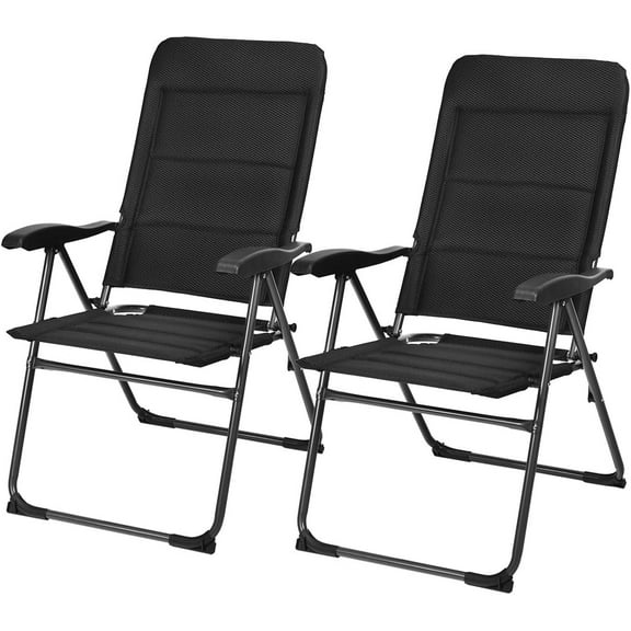 ZOPan Set of 2 Patio Chairs, Folding Chairs with Adjustable Backrest, Outdoor Sling Chairs for Bistro, Deck, Backyard, Armchair with Padded Seat, 300 lbs Capacity (2, Black)
