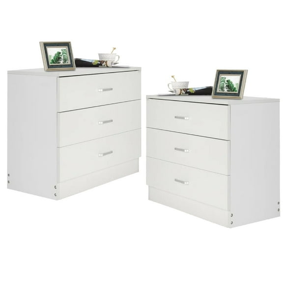 ZOPan Set Of 2 Bedroom Nightstand Storage 3 Drawers Chest Cabinet Bedside Furniture