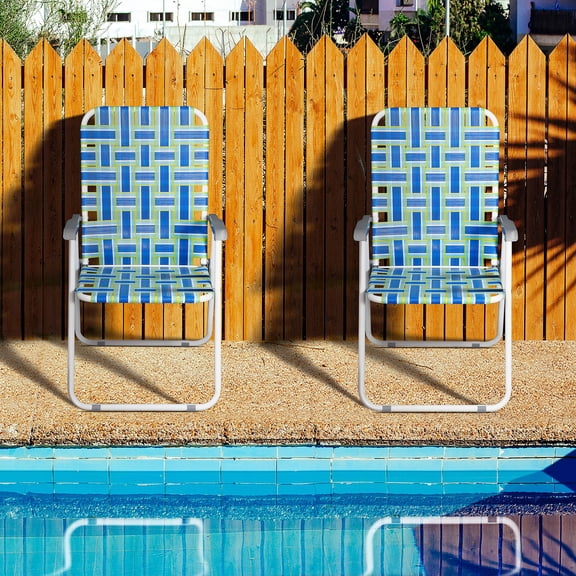 ZOPan Set of 2 Folding Patio Lawn Chairs Webbed Folding Chairs for Beach Garden Blue