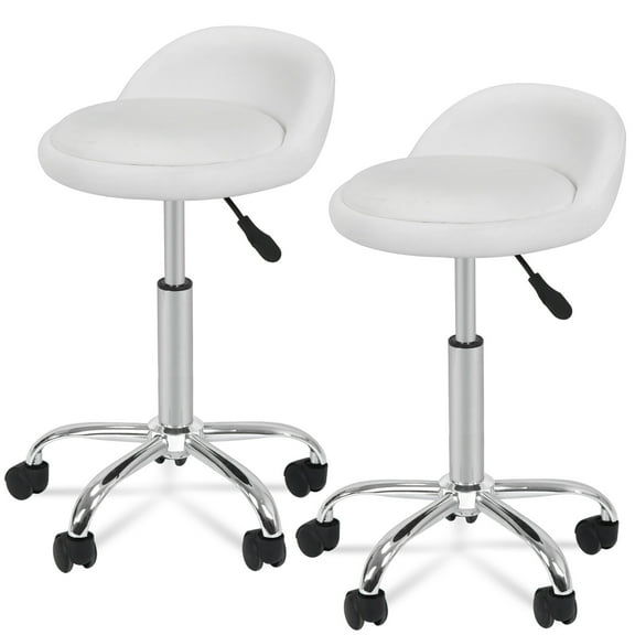 ZOPan Set of 2 Salon Stools with Back Rest Saddle Rolling Hydraulic Spa Stools White