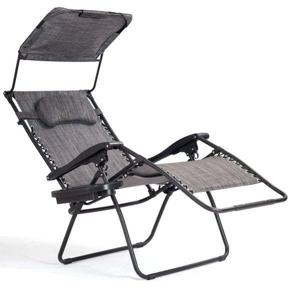 ZOPan Zero Gravity Chairs, X-Large Folding Lounge Lawn Chair w/Canopy Shade & Cup Holder, Adjustable Folding Patio Recliner for Pool Porch Deck Oversize (Grey)