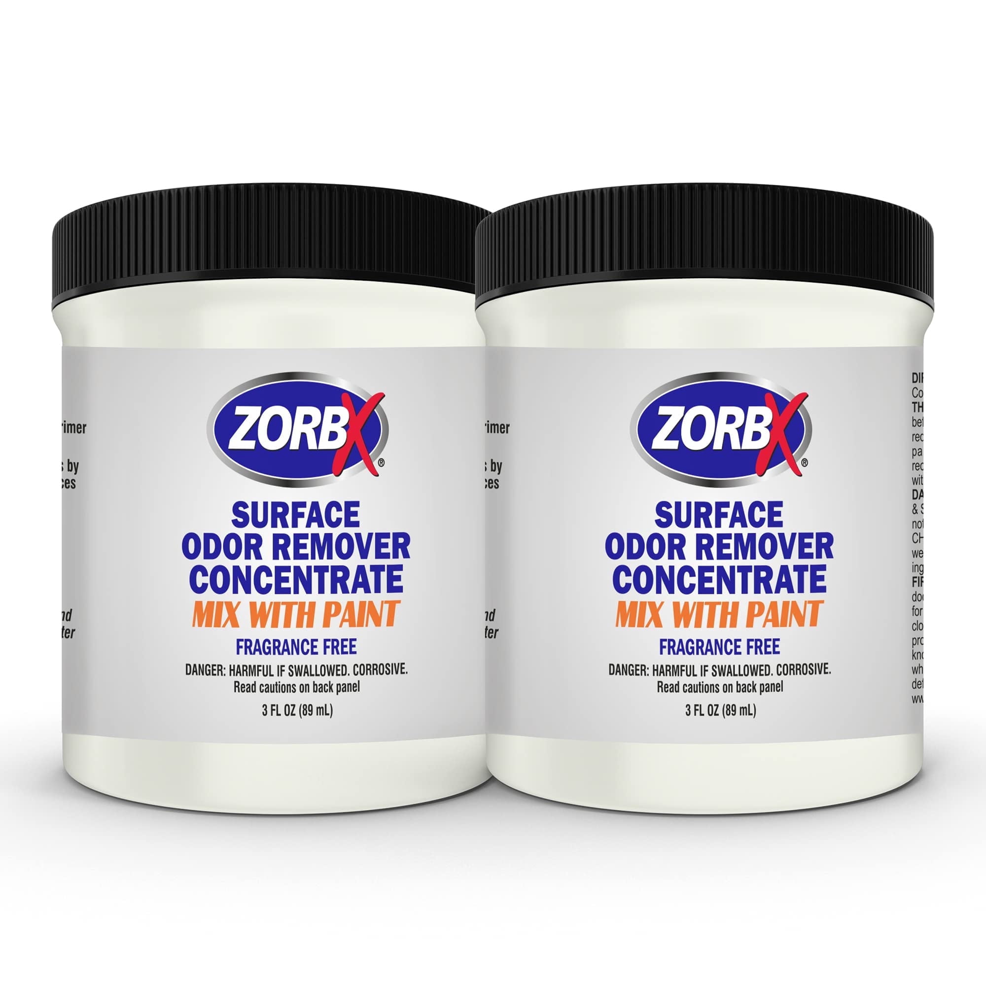ZORBX 3 Oz Surface Odor Remover Paint Additive - Fragrance-Free for Smoke, Mildew, Pets (2 Jars)