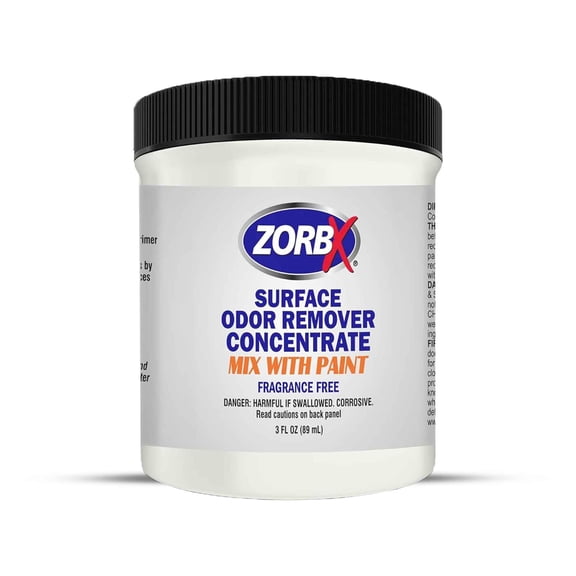 ZORBX 3 Oz Concentrate Surface Odor Remover Paint Additive - Fragrance Free Odor Eliminator for Smoke, Mildew, Fire Damage, Cooking & Pet